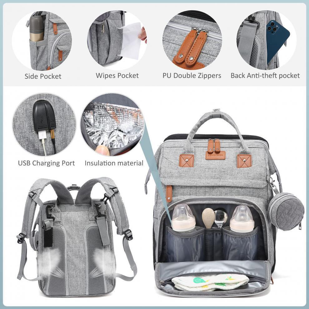 Multifunctional Diaper Bag Backpack – Waterproof, Spacious Baby Bag with Changing Station, Ideal for Moms and Dads, Perfect for Travel & Baby Showers, Black-Beige