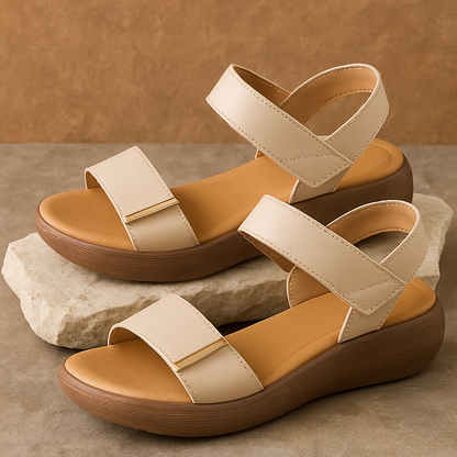 Asequiblea Women's Orthopedic Leather Platform Sandals – Adjustable Velcro Straps, Cushioned Comfort for All-Day Wear, Stylish & Supportive Summer Footwear