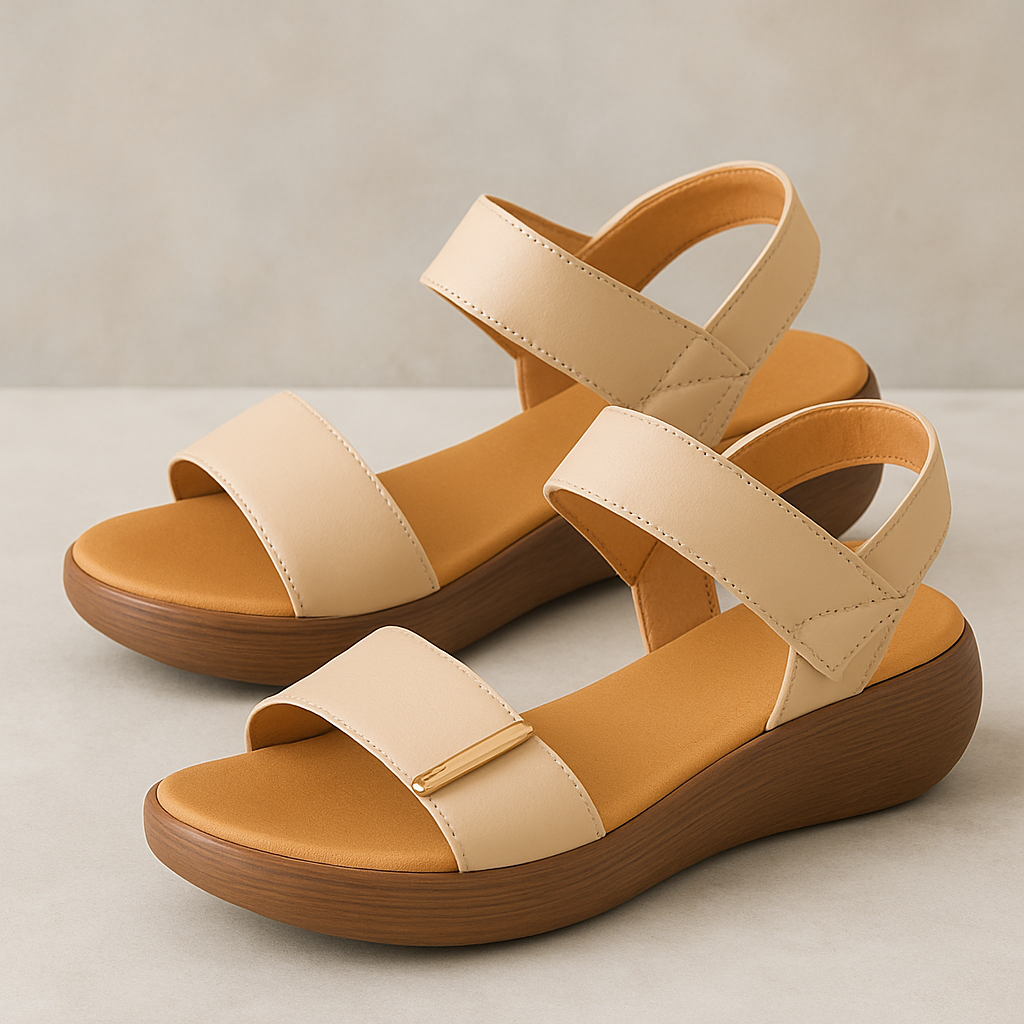 Asequiblea Women's Orthopedic Leather Platform Sandals – Adjustable Velcro Straps, Cushioned Comfort for All-Day Wear, Stylish & Supportive Summer Footwear