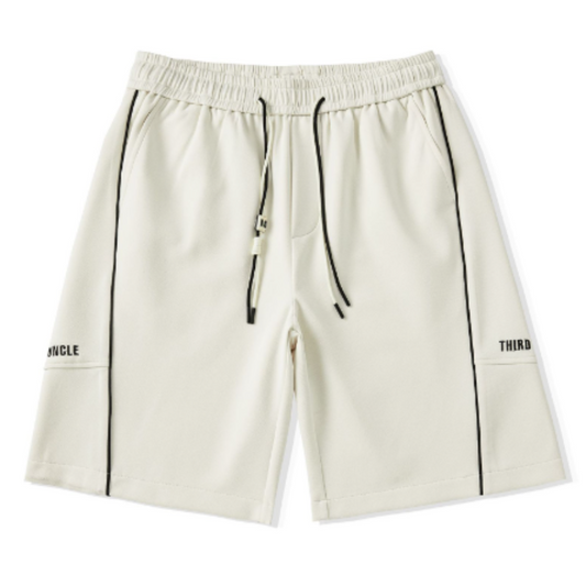 Men's Cotton Sports Bermuda Shorts – Mid Waist Five-Point Loose Fit with Geometric Pattern