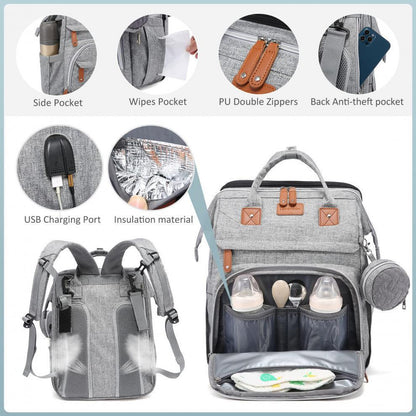 Multifunctional Diaper Bag Backpack – Waterproof, Spacious Baby Bag with Changing Station, Ideal for Moms and Dads, Perfect for Travel & Baby Showers, Black-Beige