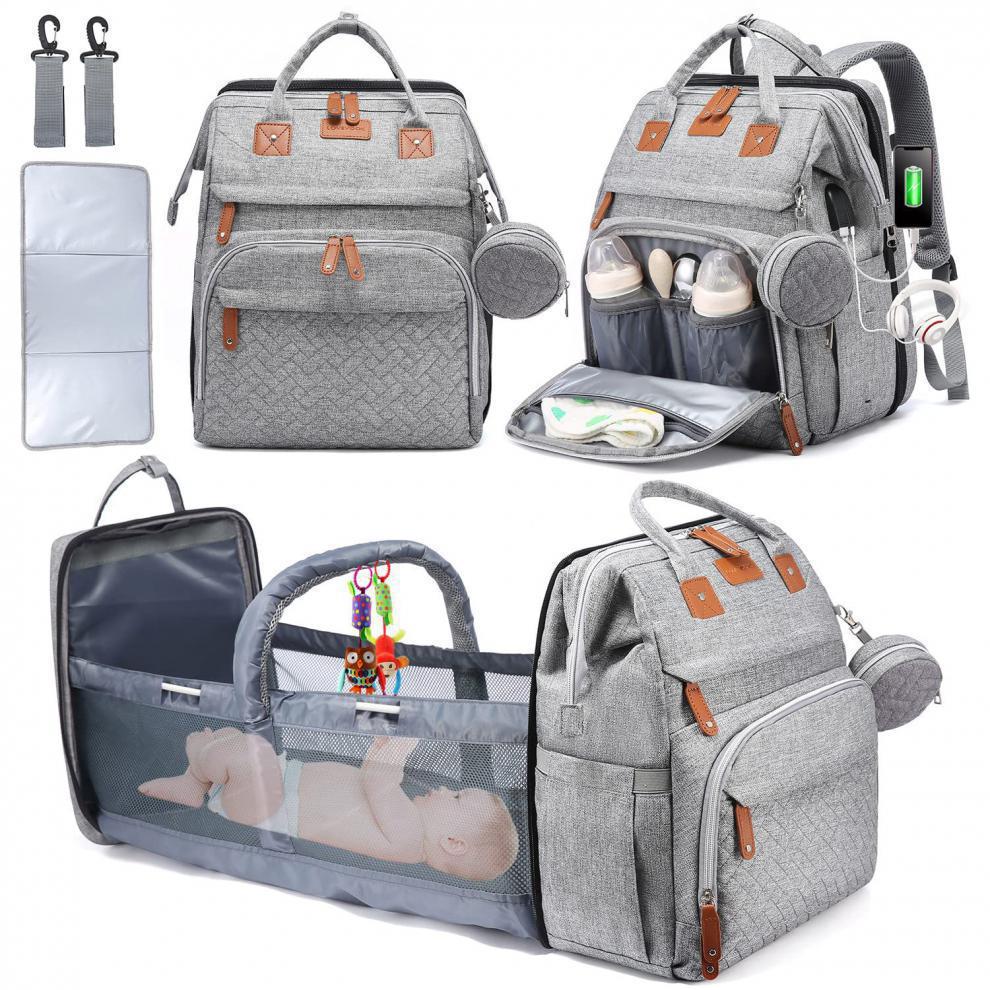 Multifunctional Diaper Bag Backpack – Waterproof, Spacious Baby Bag with Changing Station, Ideal for Moms and Dads, Perfect for Travel & Baby Showers, Black-Beige